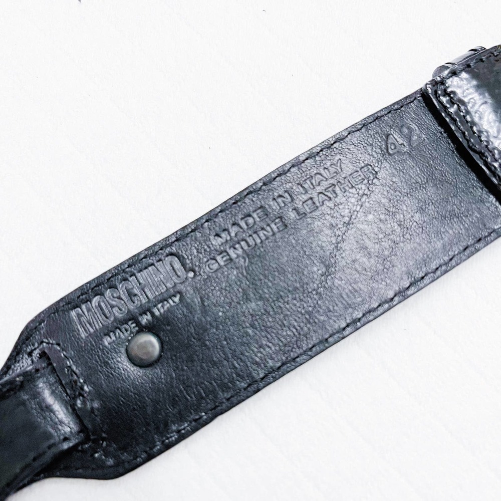 Moschino Patent Leather Belt Silver Button Accents SZ42 - Picture 3 of 7